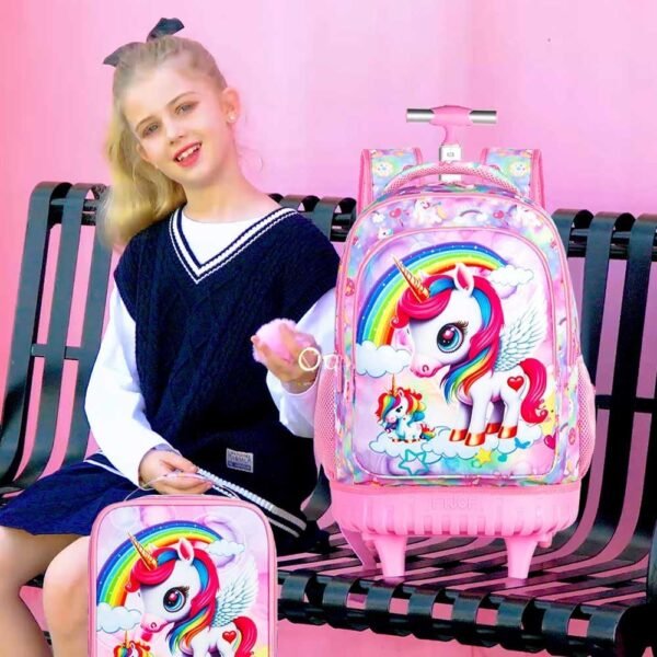 UFNDC 3PCS Rolling Backpack for Girls, Kids Unicorn School Backpacks with Wheels，Travel Roller Wheeled Bookbag - Image 5