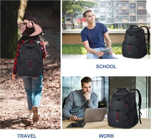 VANKEAN 17.3'' Travel Laptop Backpack TSA Friendly, Water Resistant Anti Theft Extra Large College Backpacks with RFID Pockets, USB Port for Men Women Business Work Bag, Black - Image 6