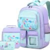 3PCS School Backpack for Girls, Kids Backpack for Girls with Lunch Box Pencil Case, Cute Kawaii Mermaid Backpack for Girls, Schoolbag Bookbag for Kindergarten Elementary Middle High School