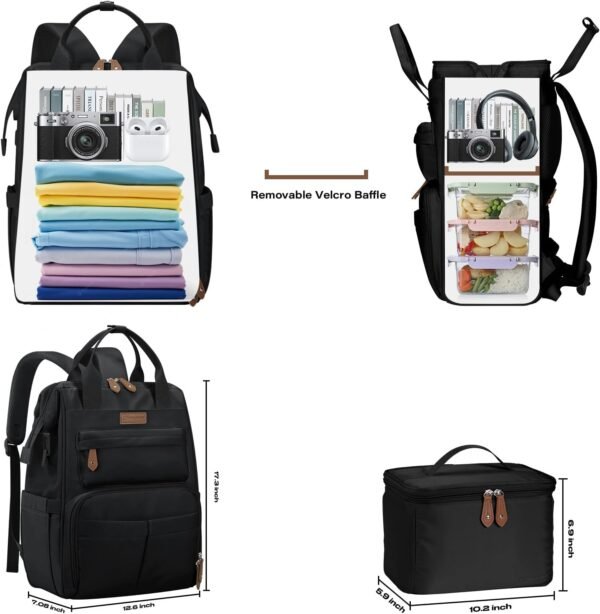 Maelstrom Travel Backpack for Women Men,Laptop Backpack Fits 15.6-17.3 Inch Laptop, Water Resistant Carry On Backpack with Detachable Lunch Box,Black - Image 2