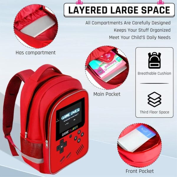 Backpack For School Boys - Gamer Boys Backpack For Elementary Middle School - Boys Backpacks Ages 6-18 Kids Children Teens ，17″ Video Game Bookbag Travel Back Pack - Image 4