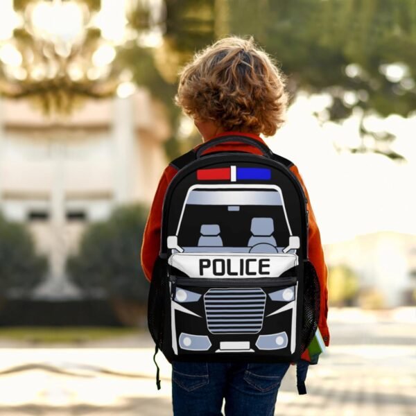 Police Car Backpack Cartoon Backpack Fun and Functional Backpack for School Work and Travel 17 Inch (Black) - Image 2