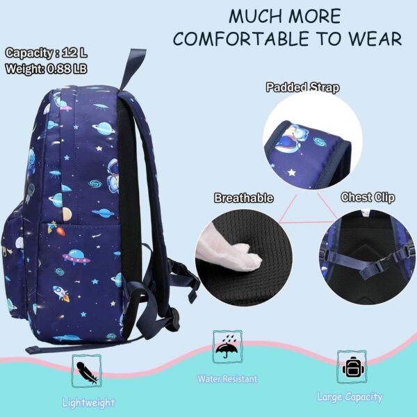 Preschool Backpack for Boys, Kids Backpack with Lunch Box Space Backpack Preschool Kindergarten Daycare Travel Solar Space Bookbag with Chest Buckle (Spaceman-Navy Blue) - Image 6