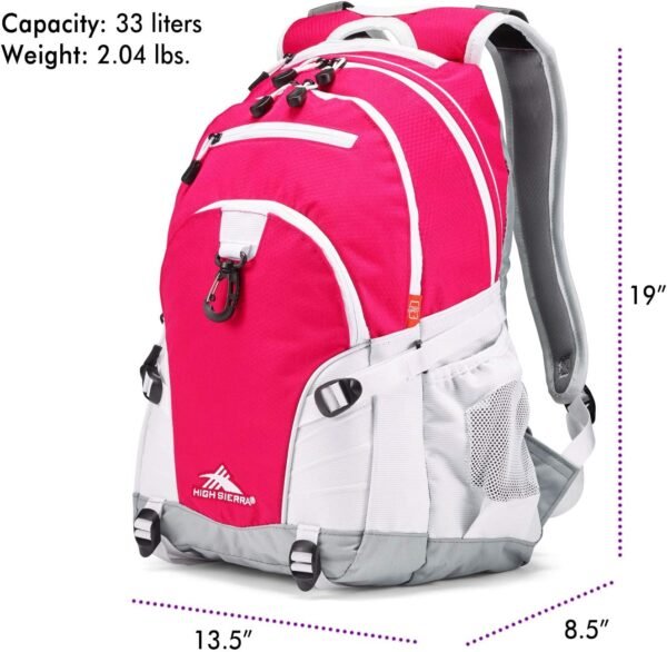 High Sierra Loop Backpack, Travel, or Work Bookbag with tablet sleeve, One Size, Pink Punch/White/Ash - Image 6