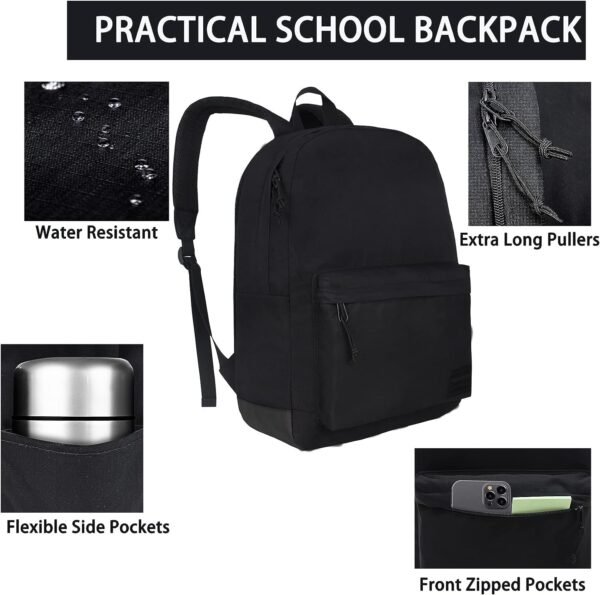 SUPACOOL Lightweight Casual Travel Backpack with USB Charging Port for Men and Women, Laptop Backpack for College School boys and girls, Bookbag, High School Backpack for Teens (Full Black) - Image 4