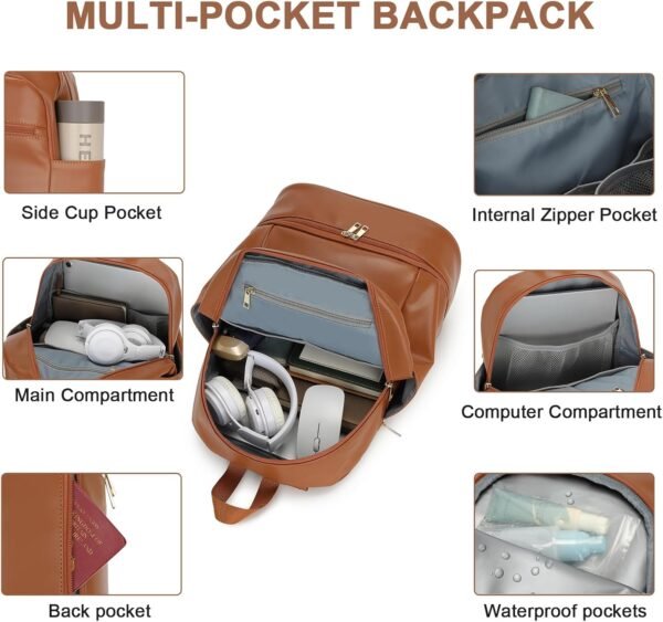 seyfocnia Gym Backpack for Women,Small Travel Backpack with Shoes Compartment Lightweight Backpack Waterproof Sports Backpack Casual Daypack-Brown - Image 3