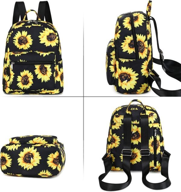 LEDAOU Mini Backpack Girls Cute Small Backpack Purse for Women Teens Kids School Travel Shoulder Purse Bag (Black Sunflower, 1 Pcs) - Image 4