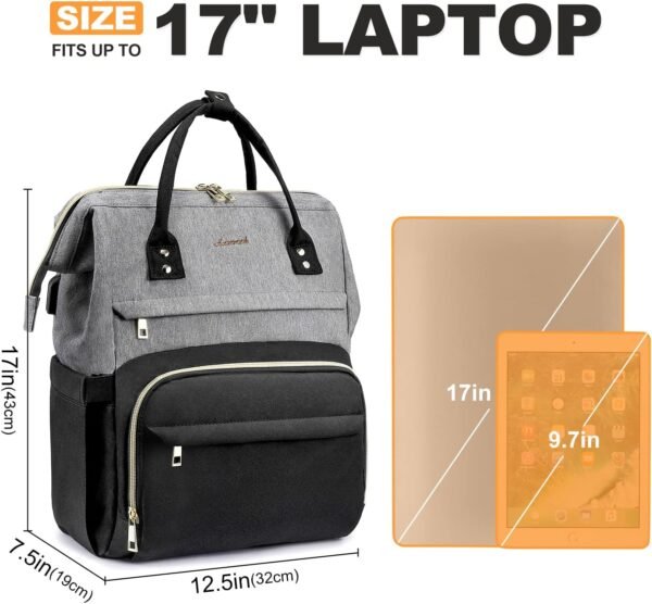 LOVEVOOK Laptop Backpack for Women Fashion Business Computer Backpacks Travel Bags Purse Doctor Nurse Work Backpack with USB Port, Fits 17-Inch Laptop Grey Black - Image 5