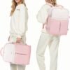 LOVEVOOK Travel Backpack, Carry On Backpack for Women, 40L Flight Approved Personal Item Backpack, Large Water Resistant Luggage Daypack with 3 Packing Cubes, fits 17inch Laptop, Beige-Pink - Image 9