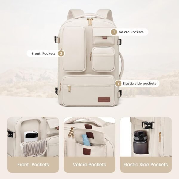 LOVEVOOK Travel Backpack for Women, Carry-On Backpack with Laptop Compartment, 30L Lightweight Waterproof Personal Item Travel Bag, Off White - Image 3