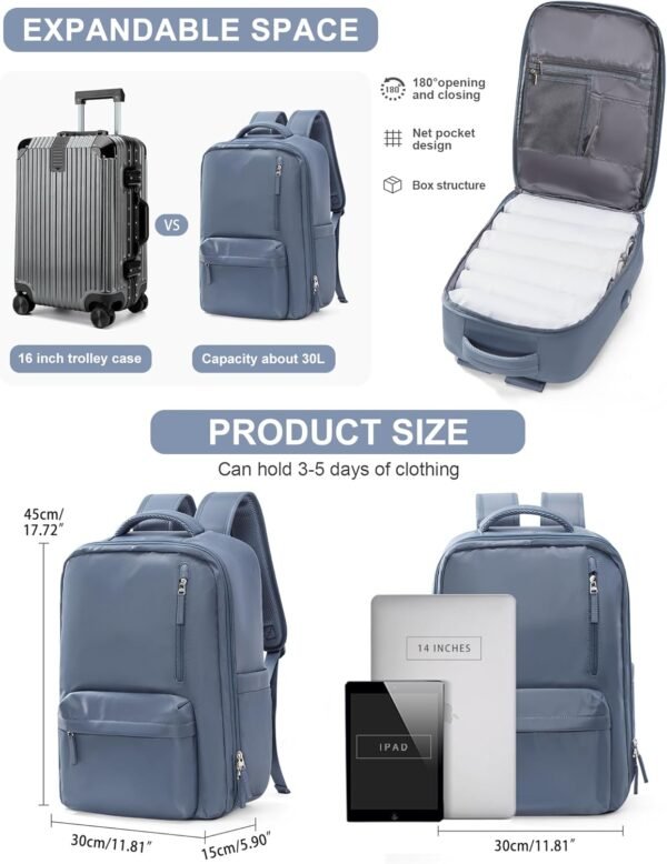 VGCUB Travel Essentials Backpack for Women Men,Laptop Carry on Backpack with Laptop Compartment,Waterproof Work Personal Item Size Backpack with USB Charging Port,Jewel Blue - Image 2