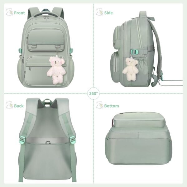 School Backpack for Kids Girls Cute Travel Backapck for College Women Men Casual Laptop Bookbag for Teen Student(Green) - Image 2