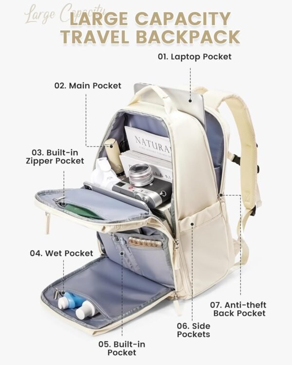 Travel Backpack For Women Men Laptop Backpack For Traveling On Airplane Travel Backpack Carry On Flight Approved Carry On Backpack Spirit Airlines Personal Item Bag 18x14x8 Beige - Image 3