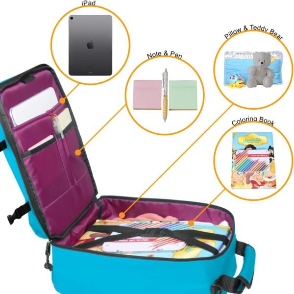 Kids Travel Backpack Suitcase Style Lightweight Carry-On Weekender Bag 10L Daypack with Tablet Sleeve and Chest Strap, Water Blue - Image 2