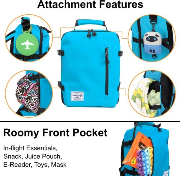 Kids Travel Backpack Suitcase Style Lightweight Carry-On Weekender Bag 10L Daypack with Tablet Sleeve and Chest Strap, Water Blue - Image 4
