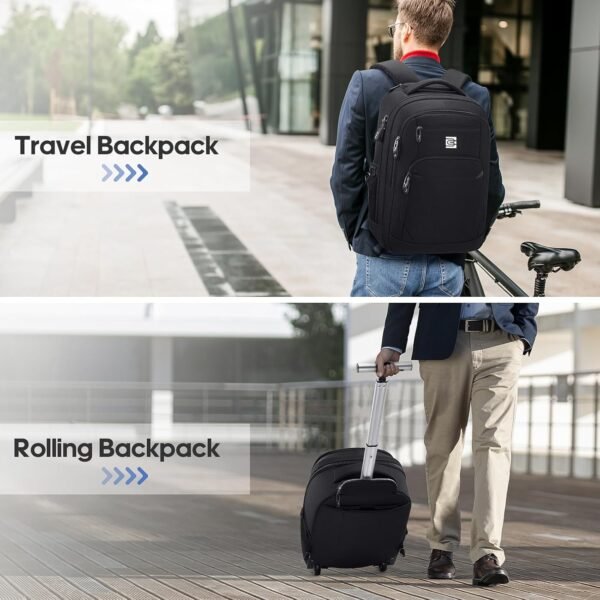 Rolling Backpack,16inch Wheeled Laptop Backpack, Carry on Underseat Bag with Wheels, Overnight Weekender Small Travel Suitcase for Men Women - Image 8