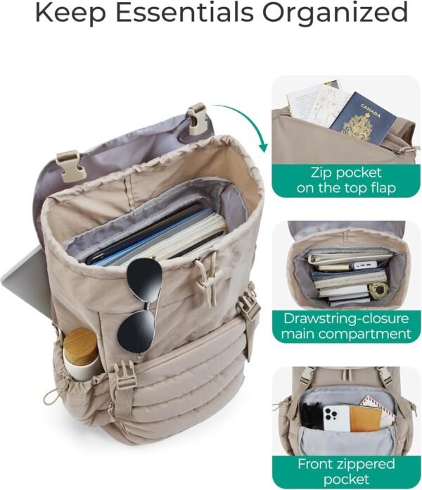 BAGSMART College Laptop Backpack, Large Opening Travel Backpack for Women,TSA Approved Personal Item, Outdoor Backpack for 15.6 Inch Laptop, Water-Resistant Casual Daypack, Beige - Image 3