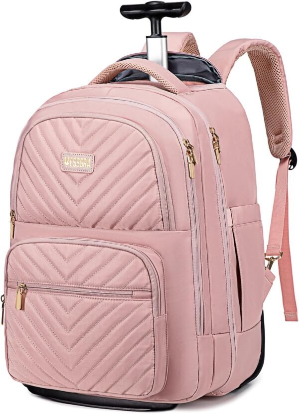 Rolling Backpack for Women Adults with wheels, Travel Backpack Carry on Luggage 22x14x9 Airline Approved, 17.3 Inch Laptop Backpack Bag with Wheels, Large Wheeled Backpack for Travel Work Business