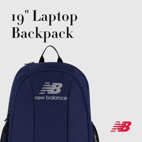 New Balance Laptop Backpack, Commuter Travel Bag for Men and Women, Navy, 19 Inch - Image 2