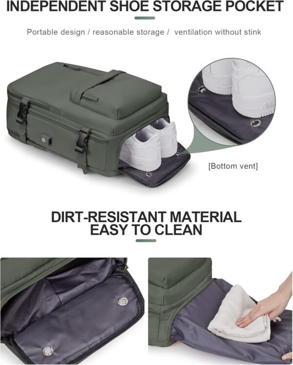 VECAVE Carry On Backpack for Women,Large Travel Backpack Flight Approved,Waterproof 17 Inch Laptop Backpack Business Work Backpacks Men Mochila De Viaje DarkGreen - Image 5