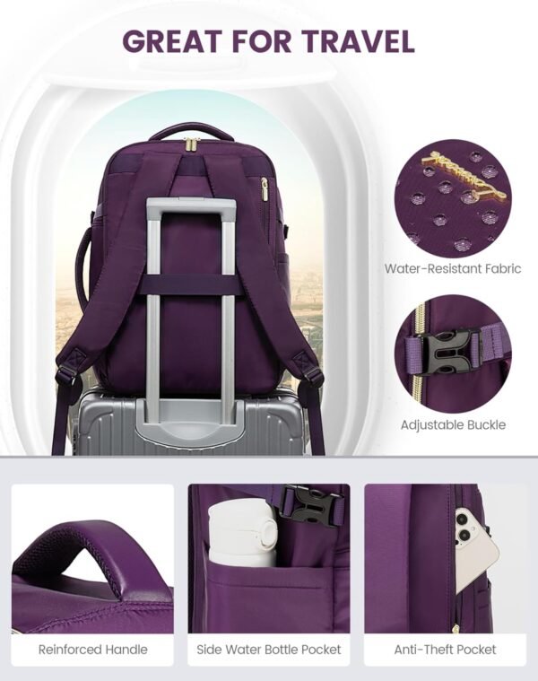 LOVEVOOK Travel Backpack for Women, 40L Large Carry On Backpack Flight Approved, Waterproof Personal Item Travel Bag Fits 17.3'' Laptop,TSA Backpack Suitcase with 3 Packing Cubes - Image 8