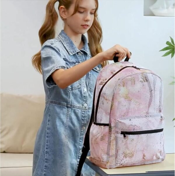 Bluboon Mesh Backpack for Girls Kids Semi-Transparent School Bookbag See Through Beach Bag Daypack - Image 2