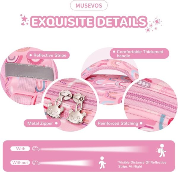 Kids Backpack, Kawaii Printed Girls Bookbags for Preschool, Lightweight School Backpack for Primary and Elementary and Kindergarten, Waterproof Teen Backpacks, Pink/Rainbow - Image 8