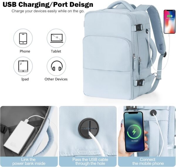 Travel Backpack for Men Women, Carry on Backpack Flight Approved, Personal Item Backpack Bag on Airplanes,Backpacks for Traveling, Travel Essentials,Light Blue - Image 4