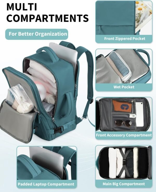 INC Travel Backpack For Women Men, Carry on Backpack for Airplanes, Waterproof Personal Item Travel Bag With USB Charging Hole For Travel, College - Image 3