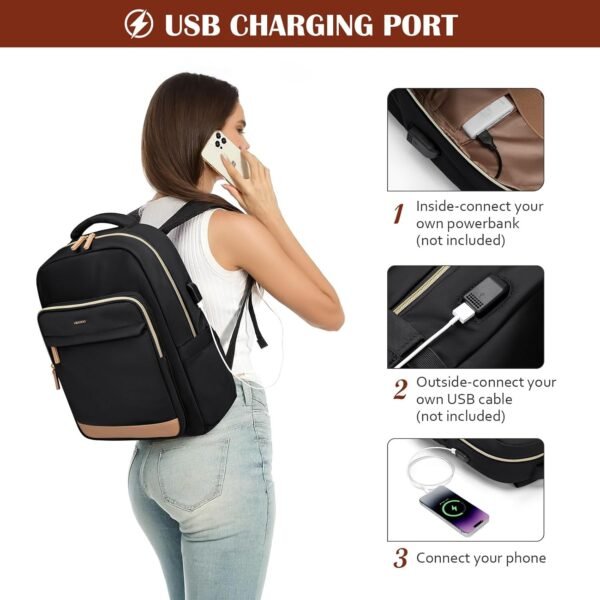 Laptop Backpack for Women,Travel Backpack with Laptop Compartment,Casual Daypack College Bookbag Computer Work Backpack, Black - Image 6