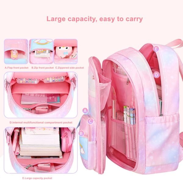 Girls Backpack,Backpacks for Girls,Kids Backpack with Compartments Elementary School Bag For Girls School Backpack for Girls (Pink) - Image 3