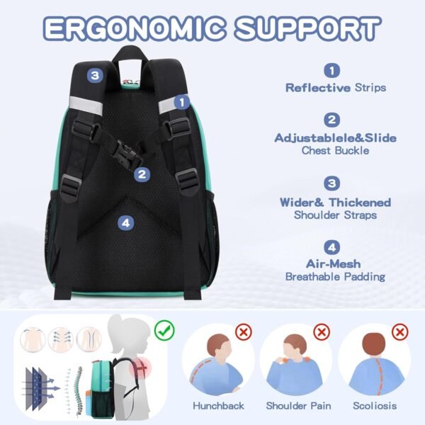 Kids Backpack, 16'' Lightweight School Backpack for Boys Girls,Casual Bookbag for Primary Elementary Middle School,Age 5-14,Lake Green and Blue,Large Size - Image 4
