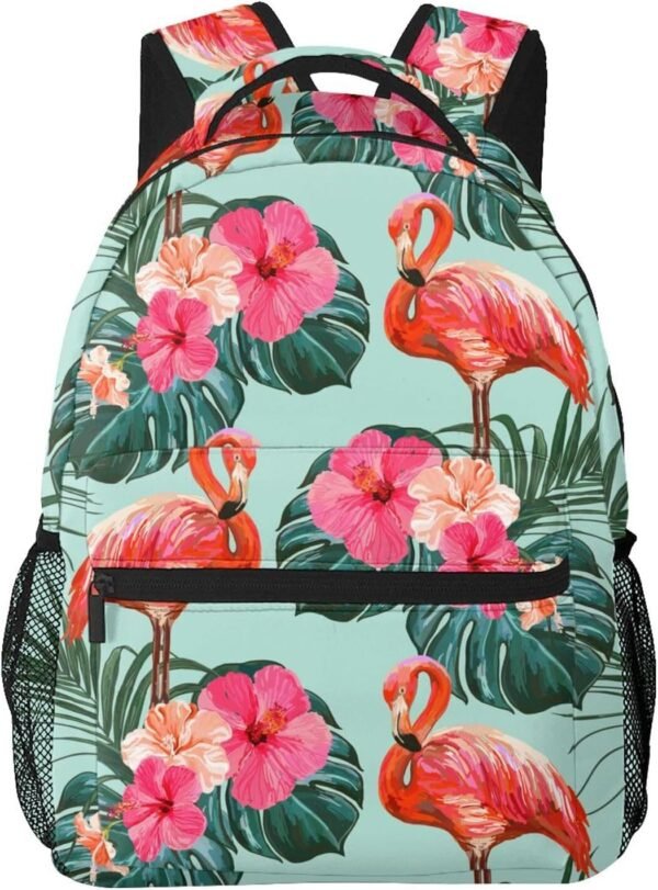 Flamingo Palm Leaves Flower Tropical Backpack For School Laptop Bags Bookbag Big Casual Daypack For Student Girls Boys Kids Teens Travel Sports Work