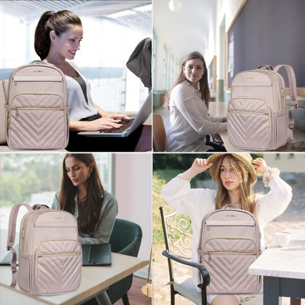 VANKEAN 15.6 Inch Laptop Backpack for Women Work Bag Fashion with USB Port, Waterproof Stylish Travel Bags Casual Daypacks for College, Business, Light Dusty Pink - Image 7