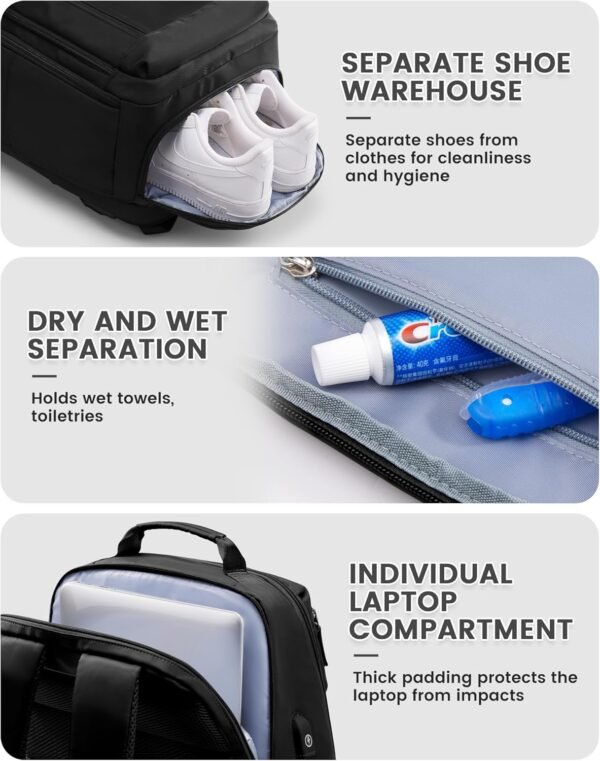 Black Travel Backpack For Women Men Laptop Backpack For Traveling On Airplane Travel Backpack Carry On Flight Approved Carry On Backpack Spirit Airlines Personal Item Bag 18x14x8 - Image 4
