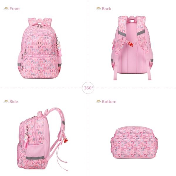 Kids Backpack, Kawaii Printed Girls Bookbags for Preschool, Lightweight School Backpack for Primary and Elementary and Kindergarten, Waterproof Teen Backpacks, Pink/Rainbow - Image 9