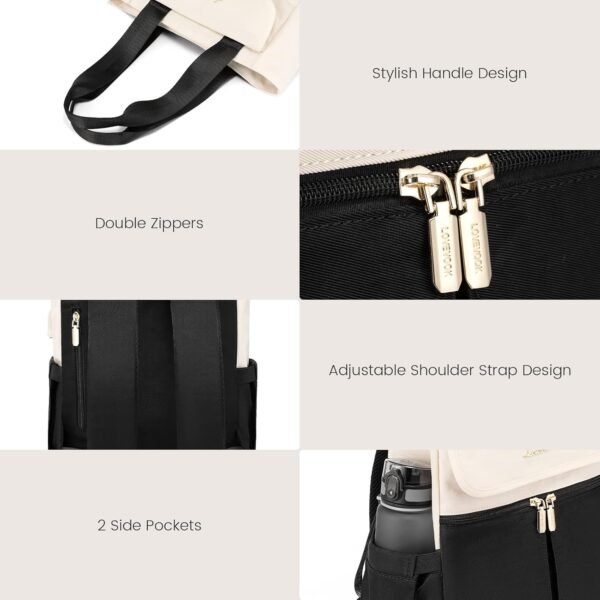 LOVEVOOK Backpack Purse for Women, Convertible Mini Backpacks Tote for Teen Girls, Small College Bookbag for Work, School, Travel, 2pcs set, Black-Cream - Image 5