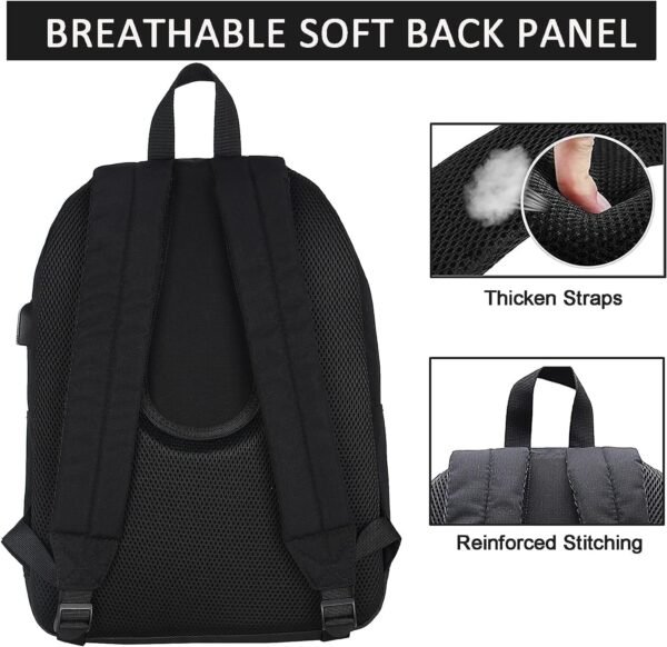 SUPACOOL Lightweight Casual Travel Backpack with USB Charging Port for Men and Women, Laptop Backpack for College School boys and girls, Bookbag, High School Backpack for Teens (Full Black) - Image 5