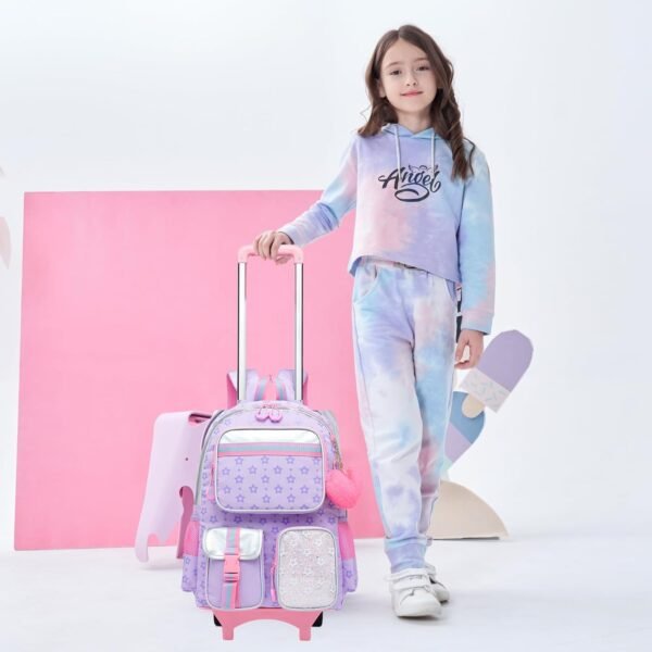 Meetbelify Backpack with Wheels for Girls Rolling Backpack Cute Carry on Backpack for Elementary Student - Image 6