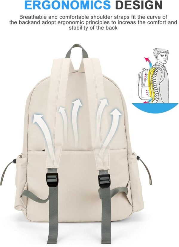 VECAVE School Backpack for Women Men, Lightweight Travel Casual Daypack Laptop Rucksack, Waterproof College High Secondary School Bags Bookbag for Boys Girls Teens BeigeGreen - Image 5