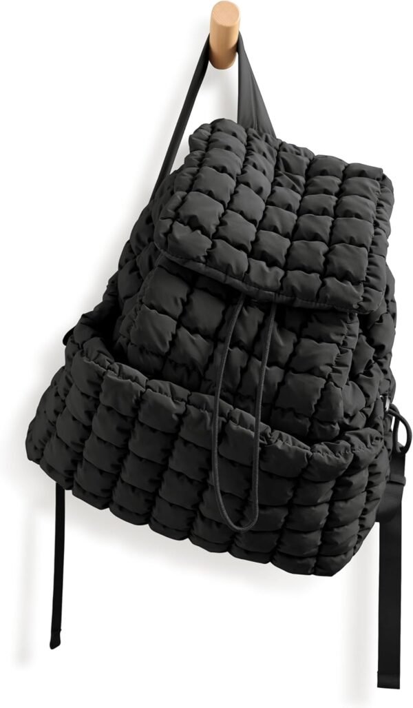 ODODOS Quilted Backpack for Women Lightweight Puffer Hiker Pack Drawstring Padding Travel Gym Bag, Black