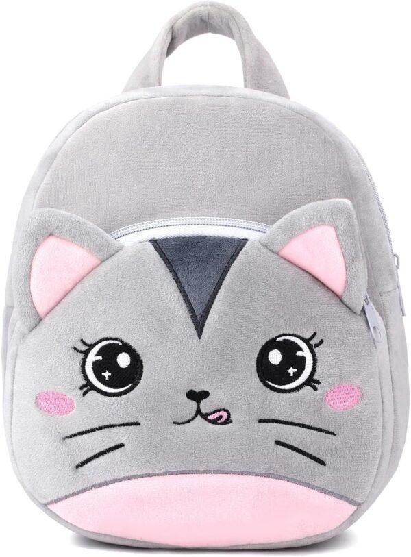 Cute Toddler Backpack Plush Animal Cartoon Mini Travel Daycare Bag for Baby Girl Boy 2-6 Years (Cat Grey)