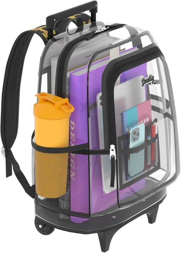 seastig Clear Backpack Rolling Backpack for Kids 18in Double Handle Wheeled Backpack Children Luggage for School, Travel - Image 3