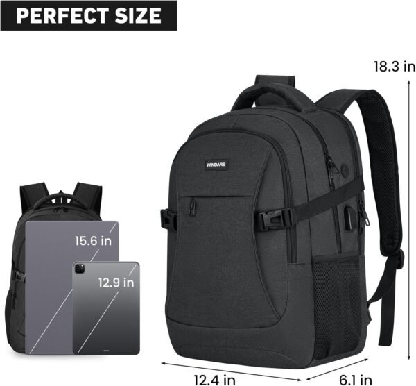 Travel Laptop Backpack, 15.6 Inch Large School Backpacks for Teens Boys, Water Resistant Business Men Computer Bag Durable Women Back Pack with USB Charging Port for College Work, Black - Image 3