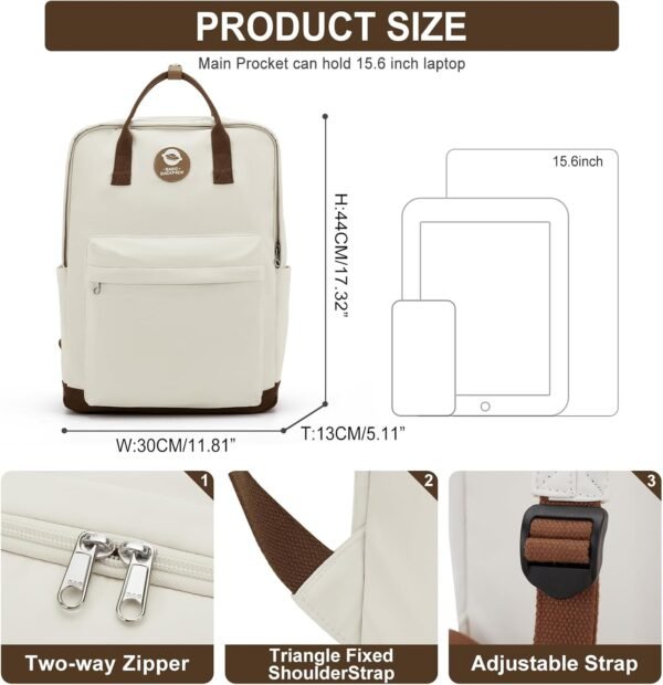 College Bakcpacks For Women High School Backpack Casual Daypack Gym Backpack Waterproof Small Travel Backpack School Bag For Teens Girls Boys(White With Brown) - Image 2
