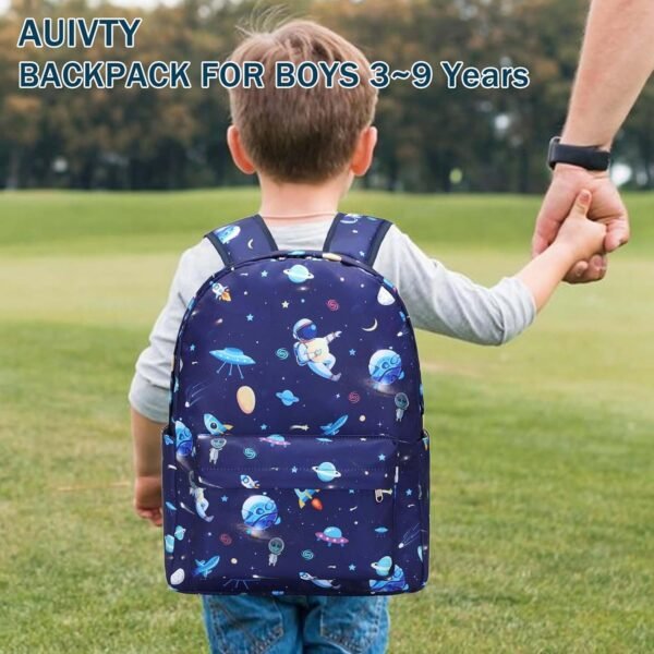 Preschool Backpack for Boys, Kids Backpack with Lunch Box Space Backpack Preschool Kindergarten Daycare Travel Solar Space Bookbag with Chest Buckle (Spaceman-Navy Blue) - Image 2