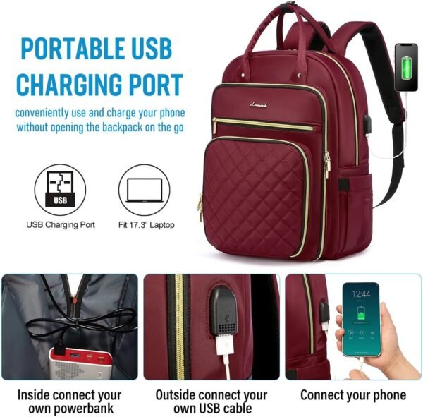 LOVEVOOK Laptop Backpack for Women, Water Resistant Travel Work Backpacks Purse Stylish Business Teacher Nurse Computer Bag with USB Charging Port, Fits 15.6" Laptop - Image 5