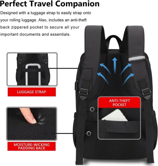 MAXTOP Deep Storage Laptop Backpack with USB Charging Port[Water Resistant] College Computer Bookbag Fits 15 Inch Laptop Black - Image 4