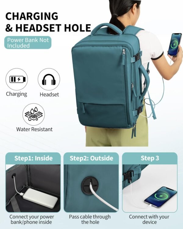 INC Travel Backpack For Women Men, Carry on Backpack for Airplanes, Waterproof Personal Item Travel Bag With USB Charging Hole For Travel, College - Image 8