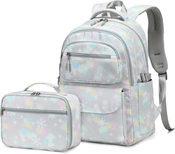 kkdom Waterproof Travel Backpack with Lunch Bag Bookbag Set for Teens Girls Kids Middle High School Student